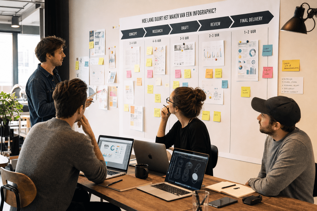 Hoe lang duurt het proces om een infographic te laten maken, van concept tot oplevering, en welke stappen doorloop&nbsp;je?