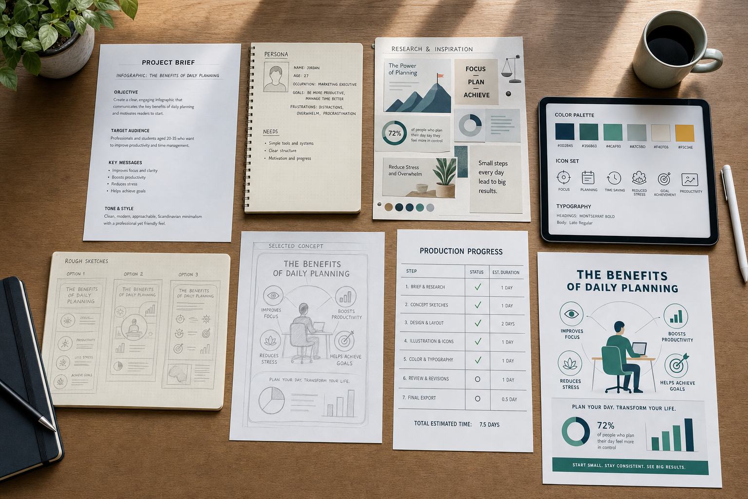 Stappen infographic ontwerpproces